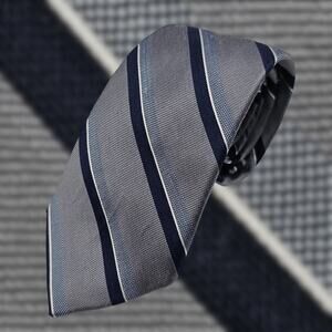 Jos A Bank 1905 Blue Gray Striped Silk Linen Blend Repp Tie 58"